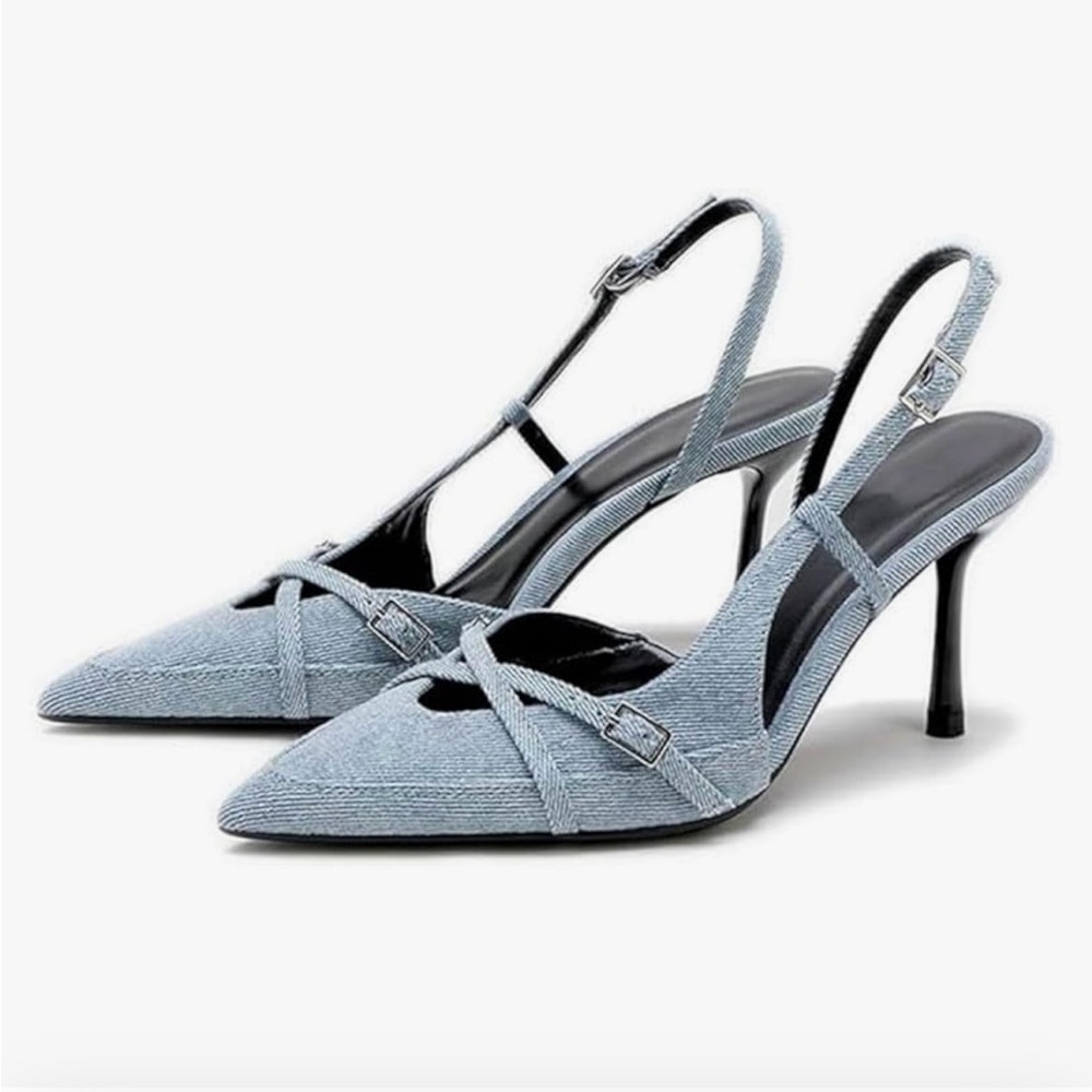 Zara Powder Blue Pointed Slingback Heels
